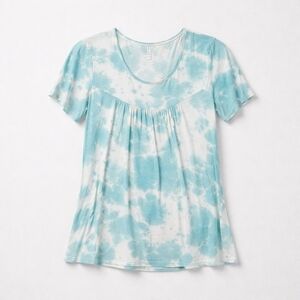 POPYOUNG L LARGE Sky Blue Tie-Dye Short Sleeve Women's Top